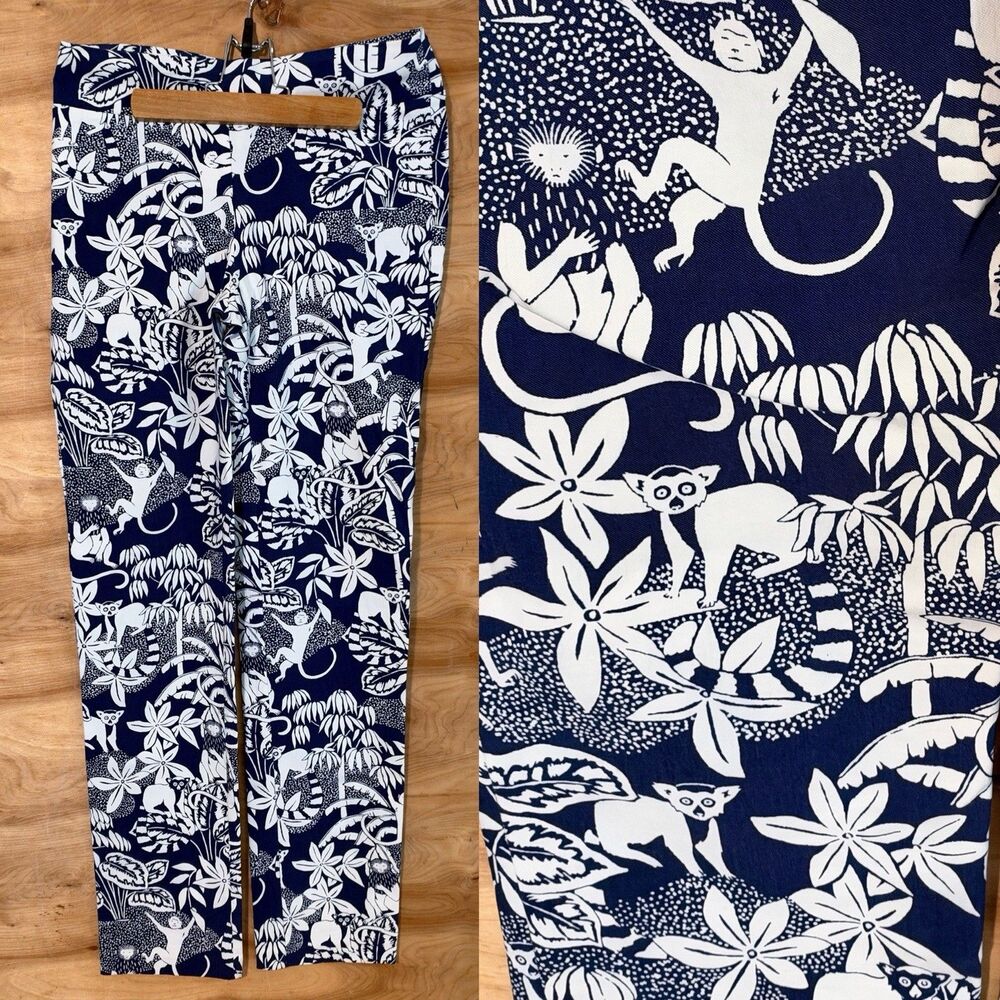 J.McLaughlin Woman 6 Pants Blue Preppy Coastal Resort Pull On jungle Cruise